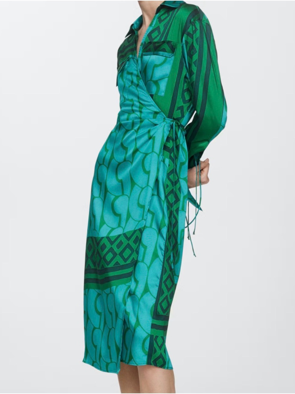 Mango Green Teal Geometric Print Dress